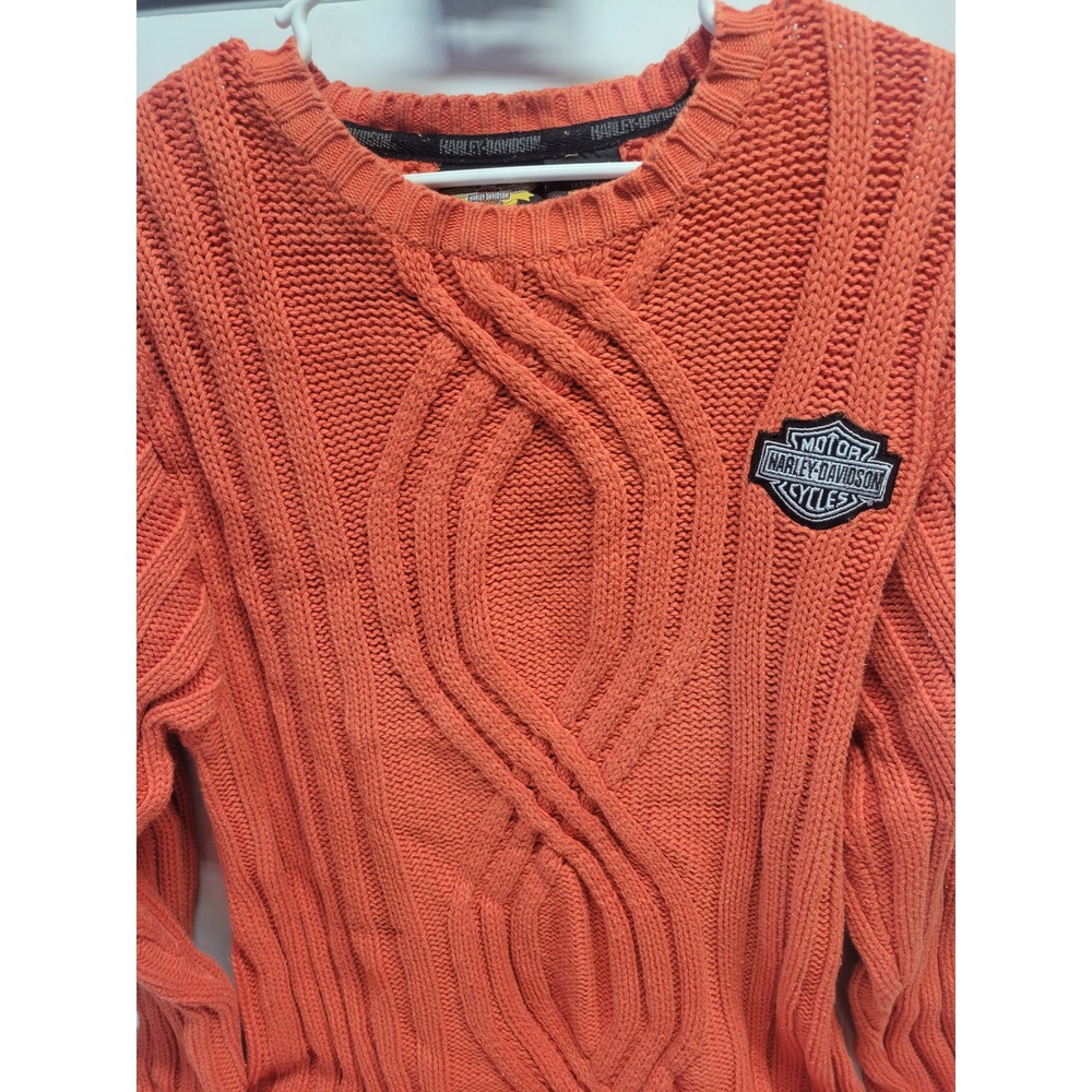 Harley Davidson Orange Cable Knit Sweater Men's Small Cotton - Picture 6 of 11
